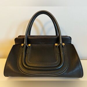 Authentic Chloe Everston Grained Calfskin Leather Handbag with Gold Accents